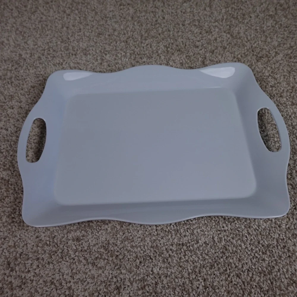 55 Kitchen Premium White Serving Trays Set of 3 Rectangular 15x10 with Handles